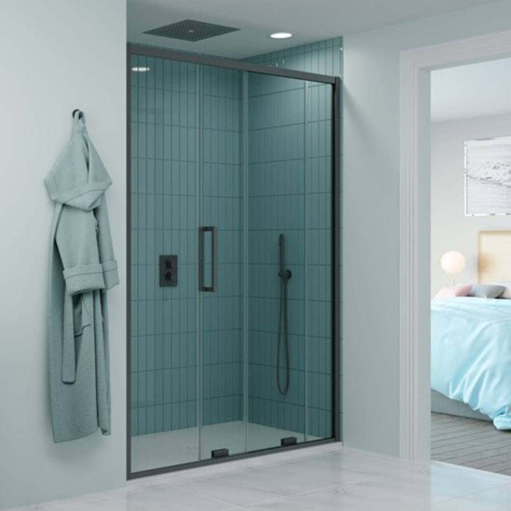 Lifestyle image of the Crosswater Optix 10 Slate 1400mm Sliding Shower Door